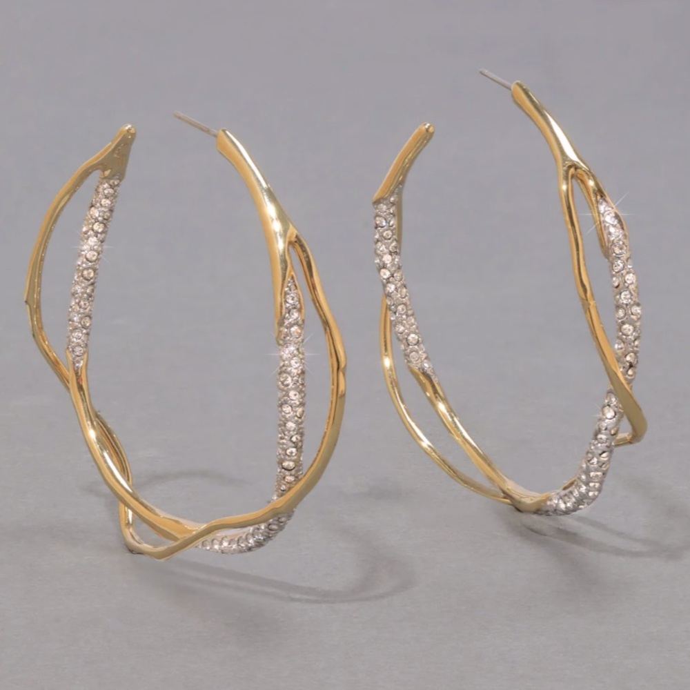 Alexis Bittar Intertwined Two Tone Pave Hoop Earring- Gold